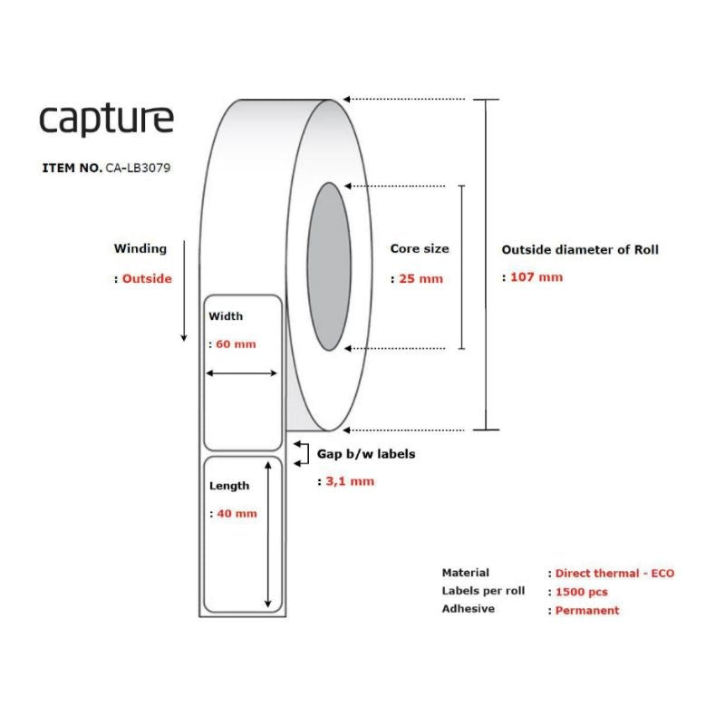 CA-LB3069 Capture White Direct Thermal Label, 50 x 30 mm, Permanent