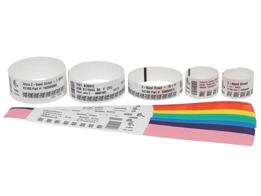 Zebra Z-Band Direct White Adult Wristbands, 25.4 x 279.4mm, 3" ID, 5" OD
